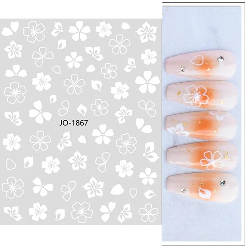 1pcs Sakura Flower 3D Nail Stickers White Cherry Blossom Nail Art Decals Spring Summer Adhesive Slider Decor Wedding Manicure
