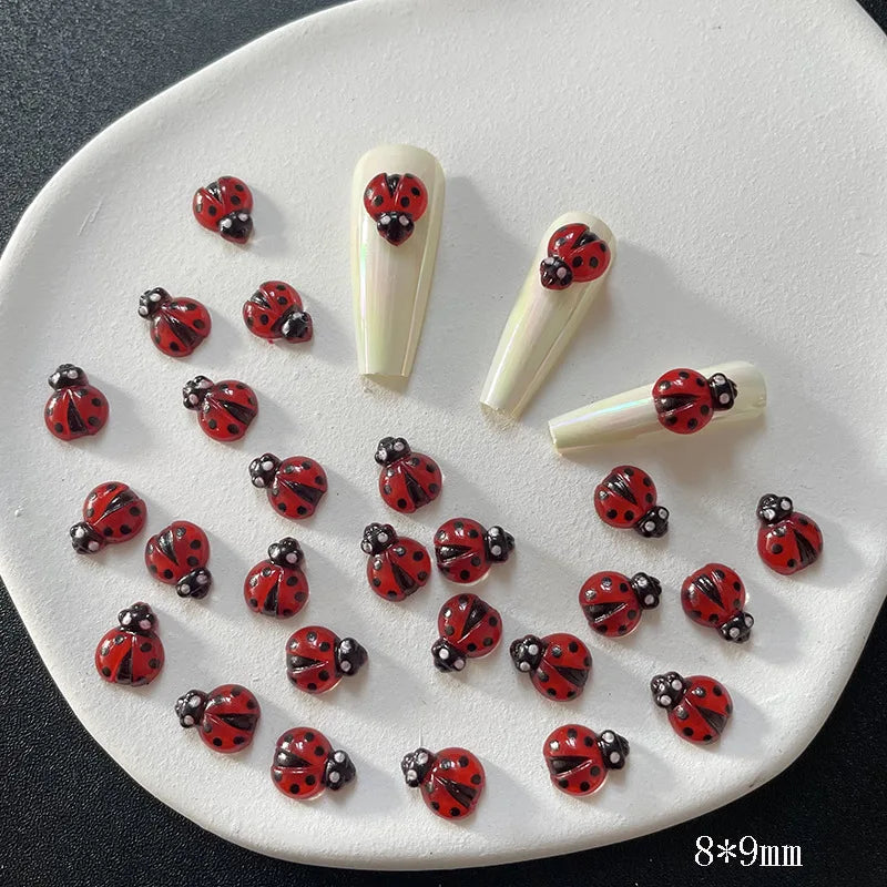 50Pcs Cute Insect Ladybug Nail Charms 3D Resin Ladybugs Nail Art Rhinestones 8*10mm Summer Manicure Decoration Ladybug DIY FT5*