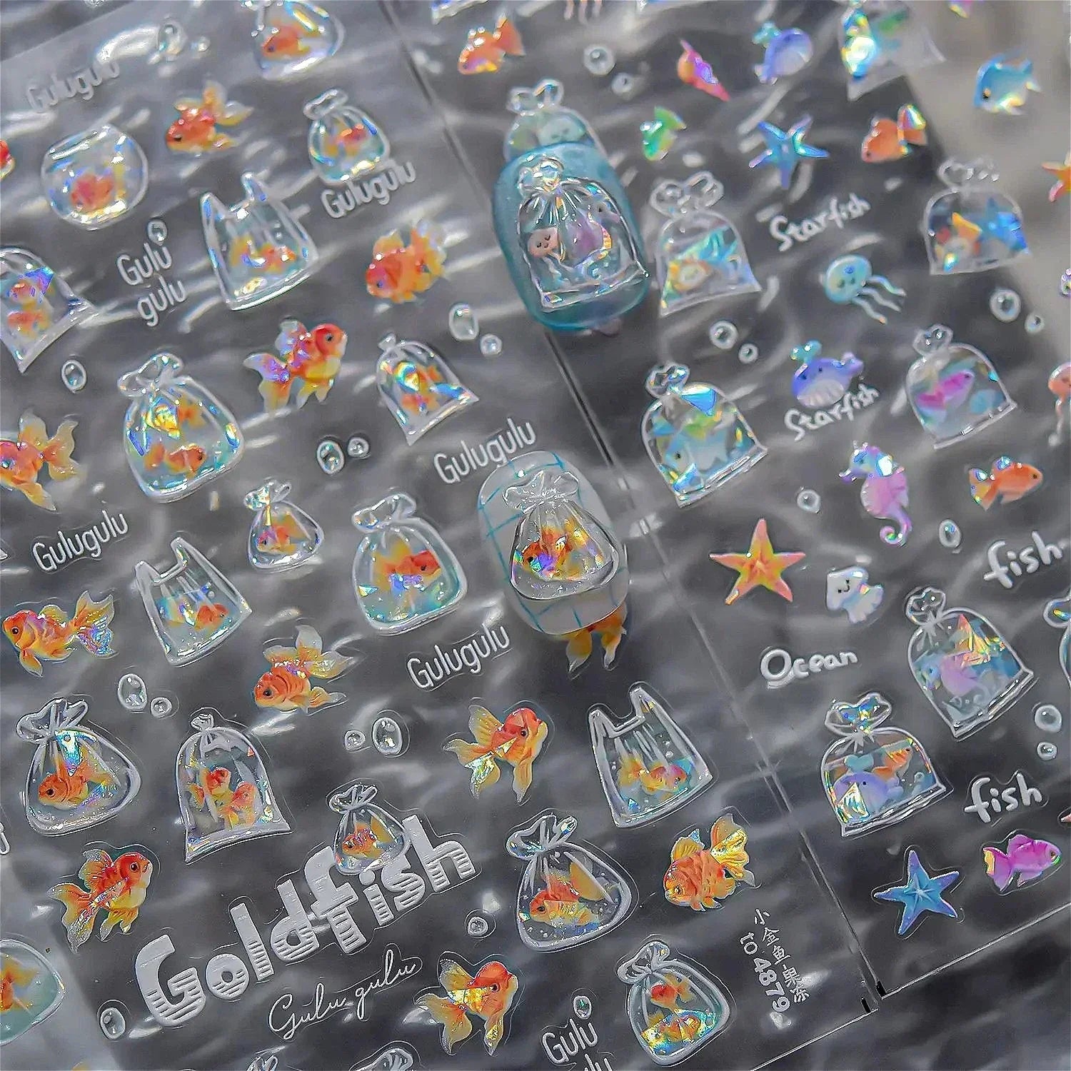 Sea Wave Jellyfish Starfish Conch Shell Dolphin Pearl Summer Beach Goldfish Water Bubble Mermaid Koi INS Nail Art Stickers Decal