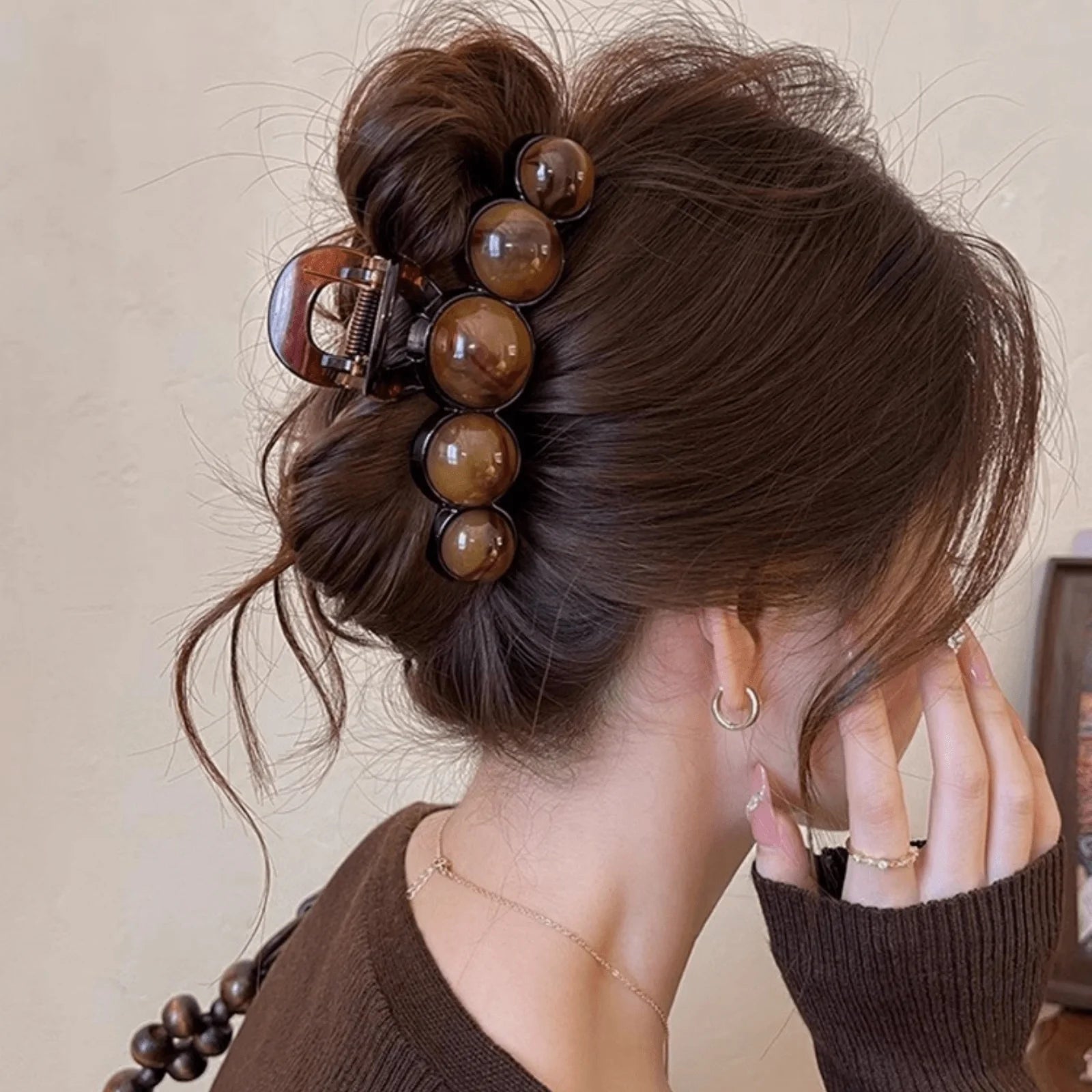 1pc Fashion Pearl Large Simple Elegant Acrylic Hair Claw Hairpin, Suitable For Party, Commute, Outfit Matching, Hair Accessories