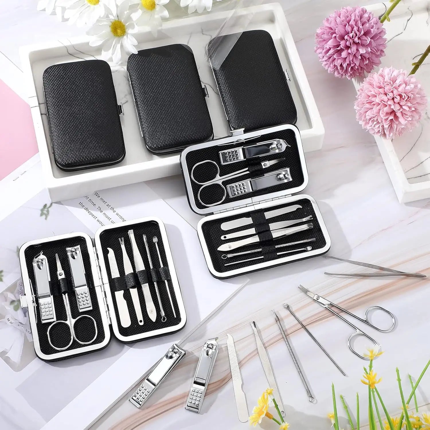 Professional Manicure Set 1 Packs, 8 Tools per Kit, Premium Stainless Steel, Sharp & Ergonomic, Compact Case for Travel