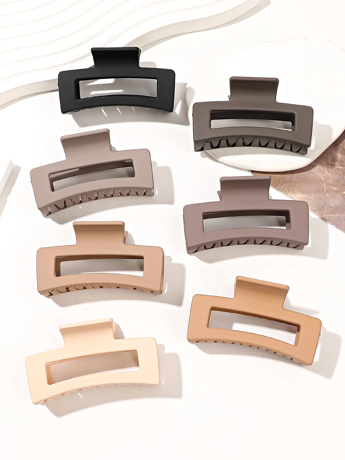 7Pcs 3.4" Medium Square Hair Claw Clips for Women Thick Thin Hair,Strong Hold Matte Banana Jaw Clips Hair Accessories