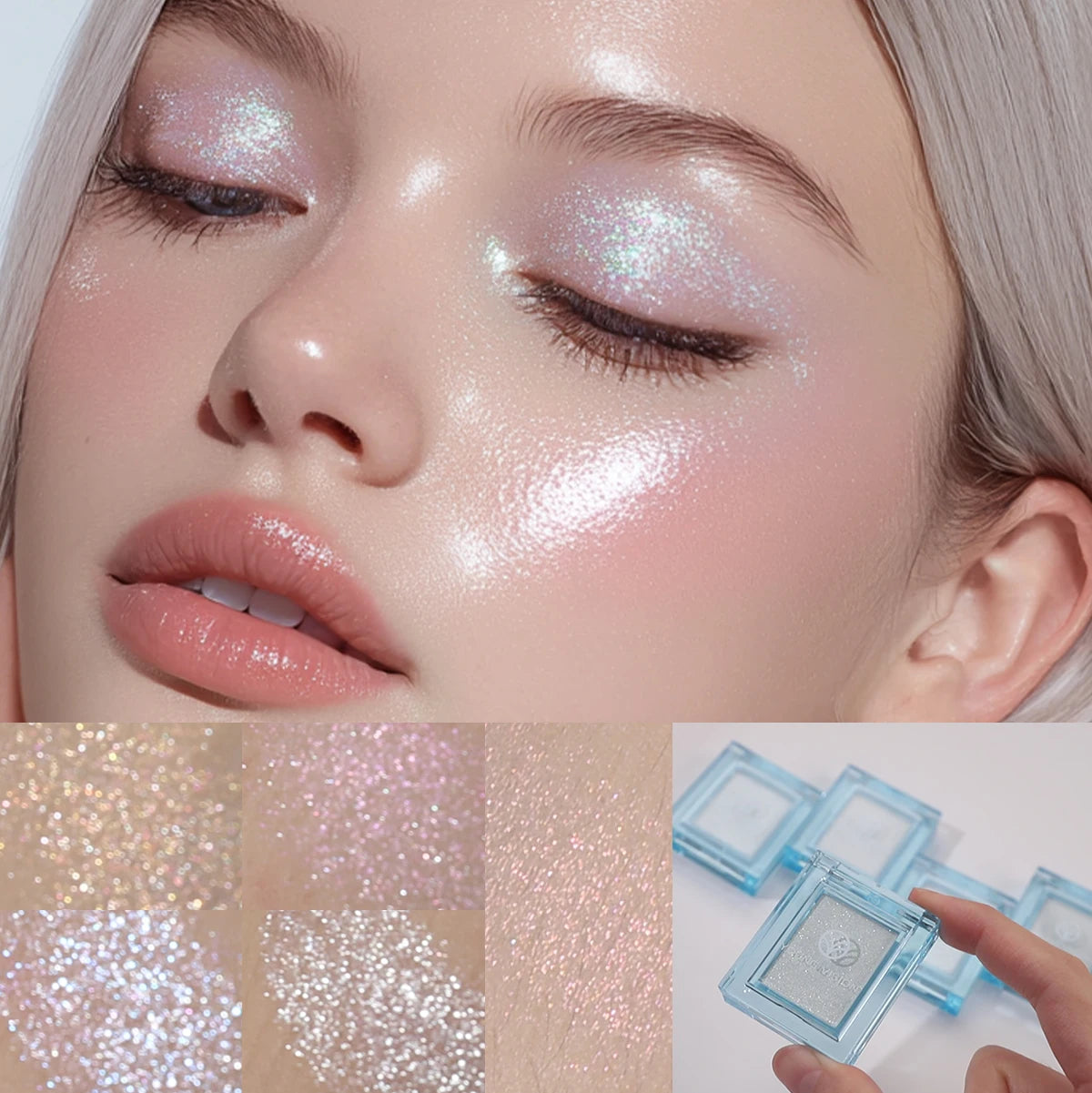 5-Color Creamy Highlighter Palette - Soft Putty Texture, Intense Shimmer & Glitter, Long-Lasting
