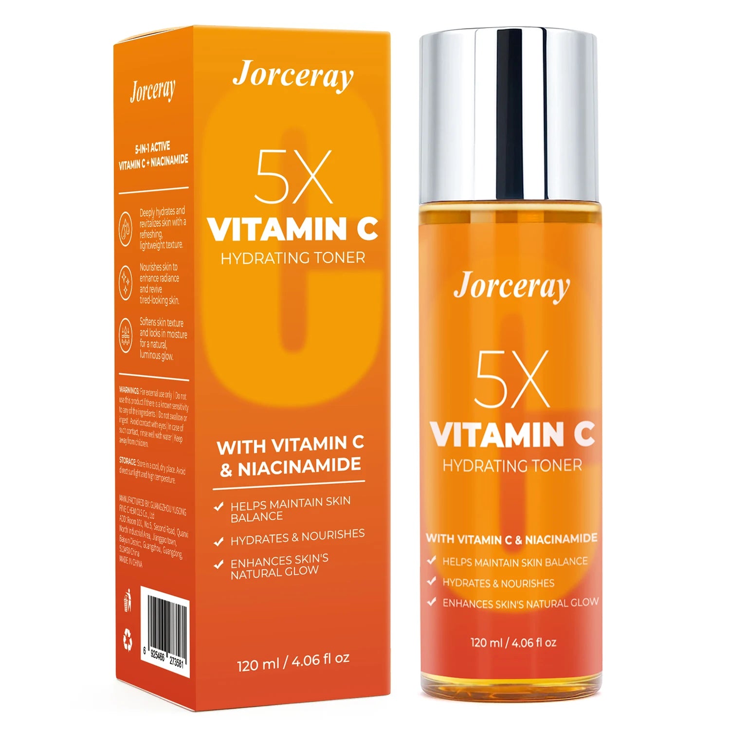 Vitamin C Toner 5X Hydrating Brightens Evens Skin Tone and Boosts Glow Non-Greasy 4.06 Fl Oz