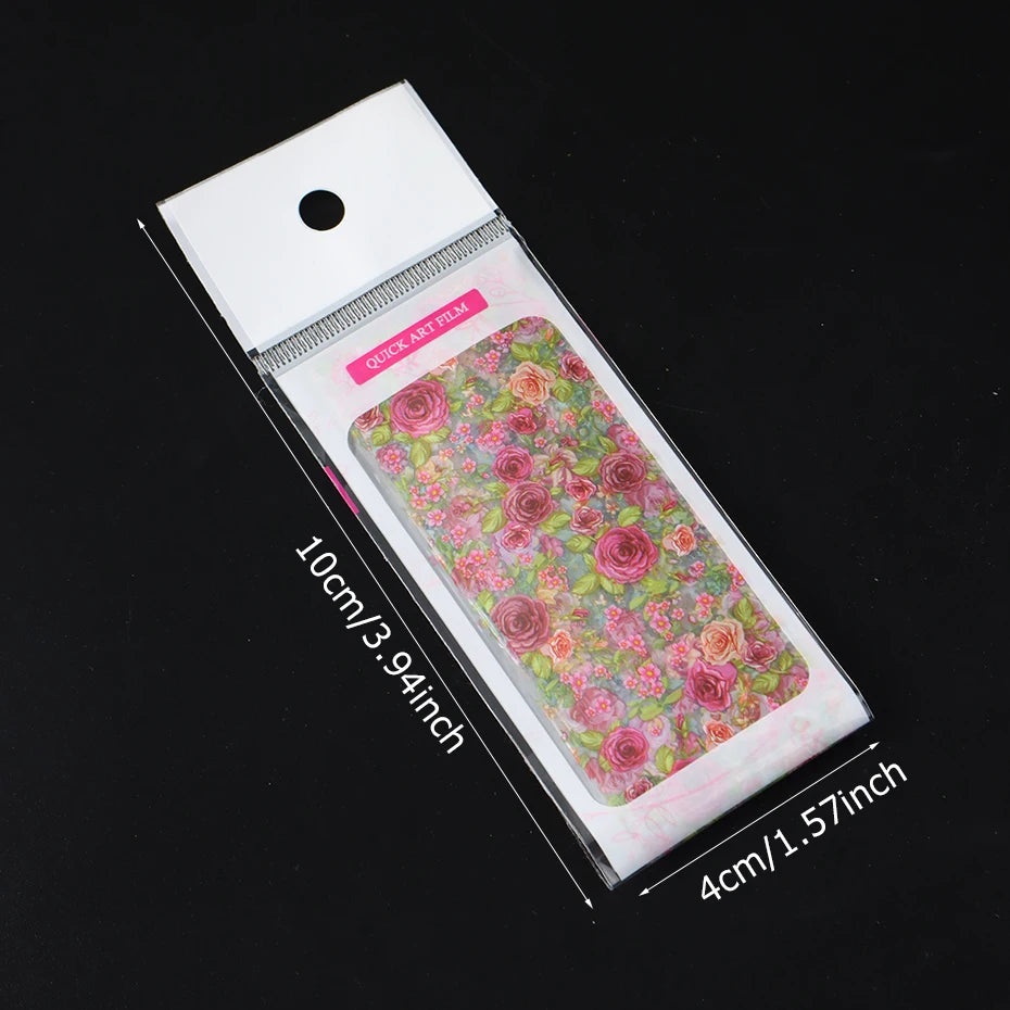 4Style Rose Flower Nail Foil Transfer Sticker - Elegant Flower Starry Sky Paper Spring/Summer Floral Decals for Wedding Nail art