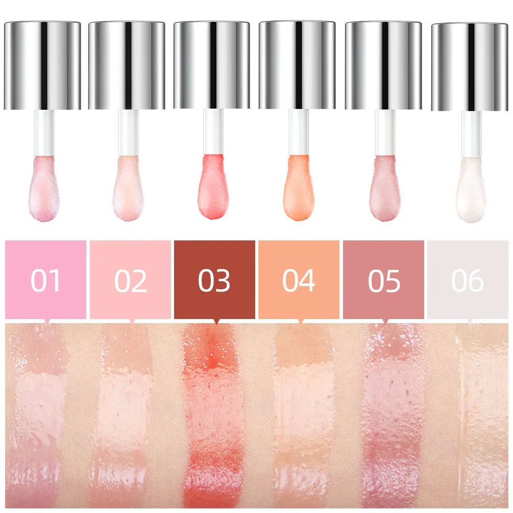QIBEST Crystal Jelly Moisturizing Lip Oil Plumping Lip Gloss Makeup Sexy Plump Lip Glow Oil Tinted Lip Plumper Lip Care 6 Colors