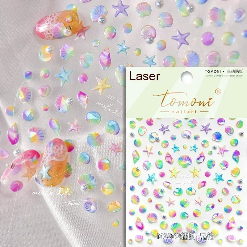 Sea Wave Jellyfish Starfish Conch Shell Dolphin Pearl Summer Beach Goldfish Water Bubble Mermaid Koi INS Nail Art Stickers Decal