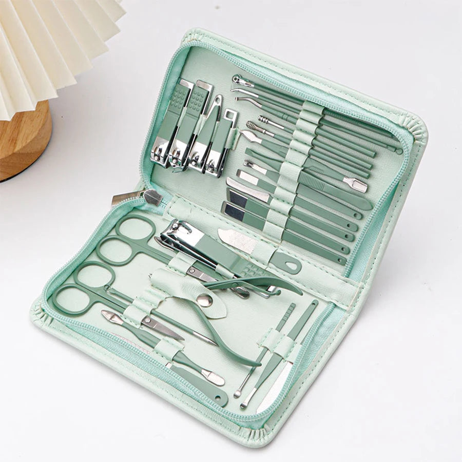 9-30pcs Set Professional Stainless Steel Manicure & Pedicure Kit Precision Nail Care with Travel Case with Nail Clipper Scissor
