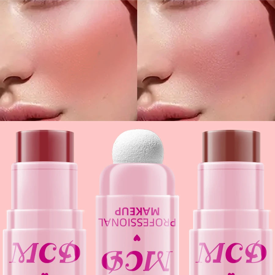 6Colors Makeup Blush Stick Lip Tinted Cooling Water Jelly Tint Jelly Blush Stick Bronzer Cheek and Nose Grooming Matte Blush