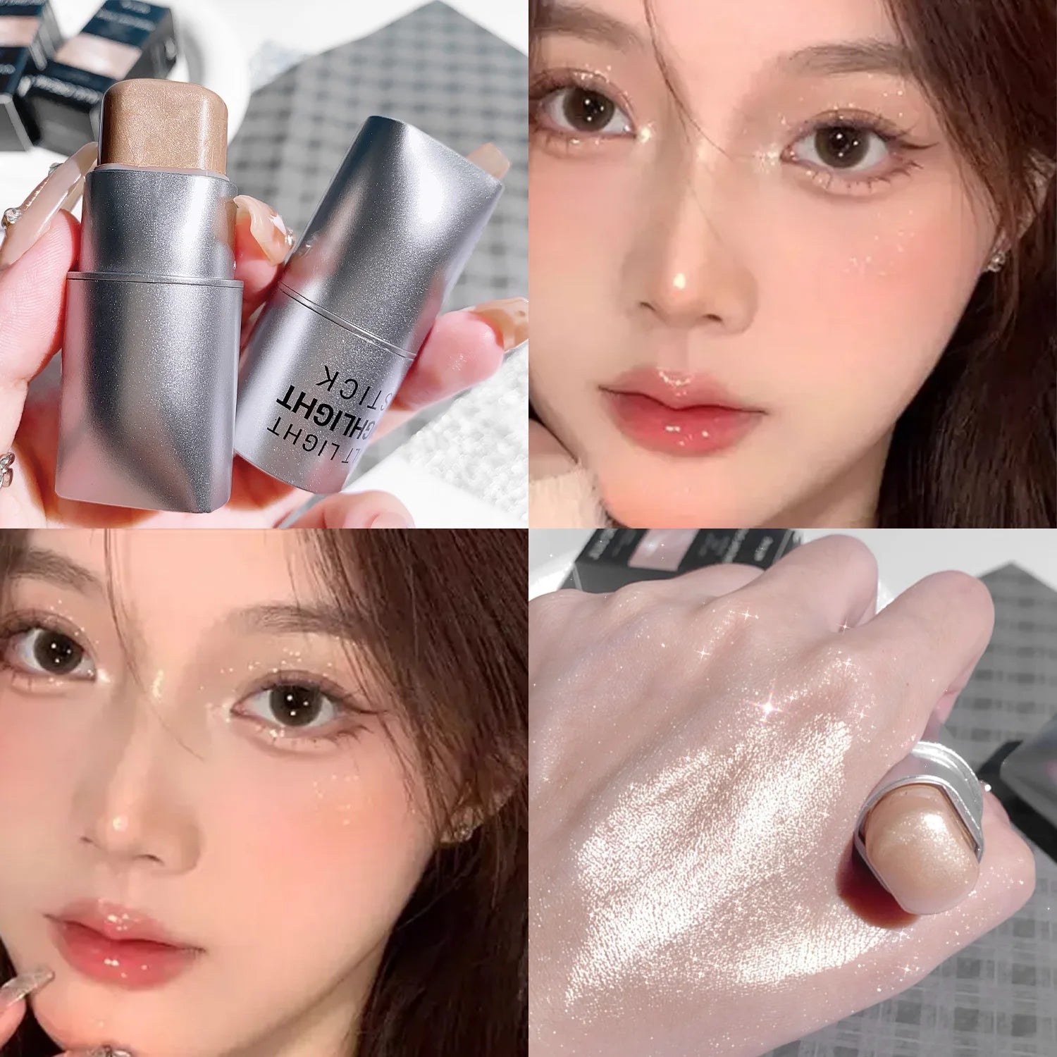 Clear highlighter stick, pearlescent fine shimmer, facial watery skin, natural contouring, brightening light and shadow highligh