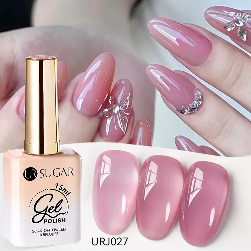 UR SUGAR 15ml Jelly Nude Gel Nail Polish Light Pink Translucent Color Soak Off UV LED Gel Varnish Nail Art DIY Fashion Manicure