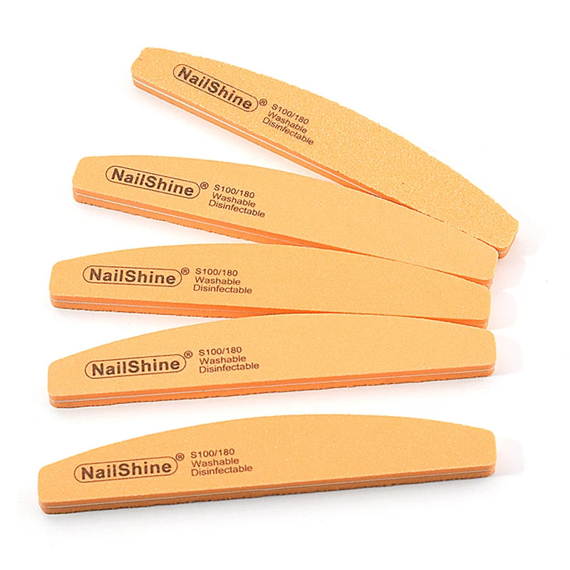 5Pcs Professional Nail File 100 180 Half Moon Sponge Polishing Sanding Buffer Manicure Products Tool Nail Equipment Lime a Ongle
