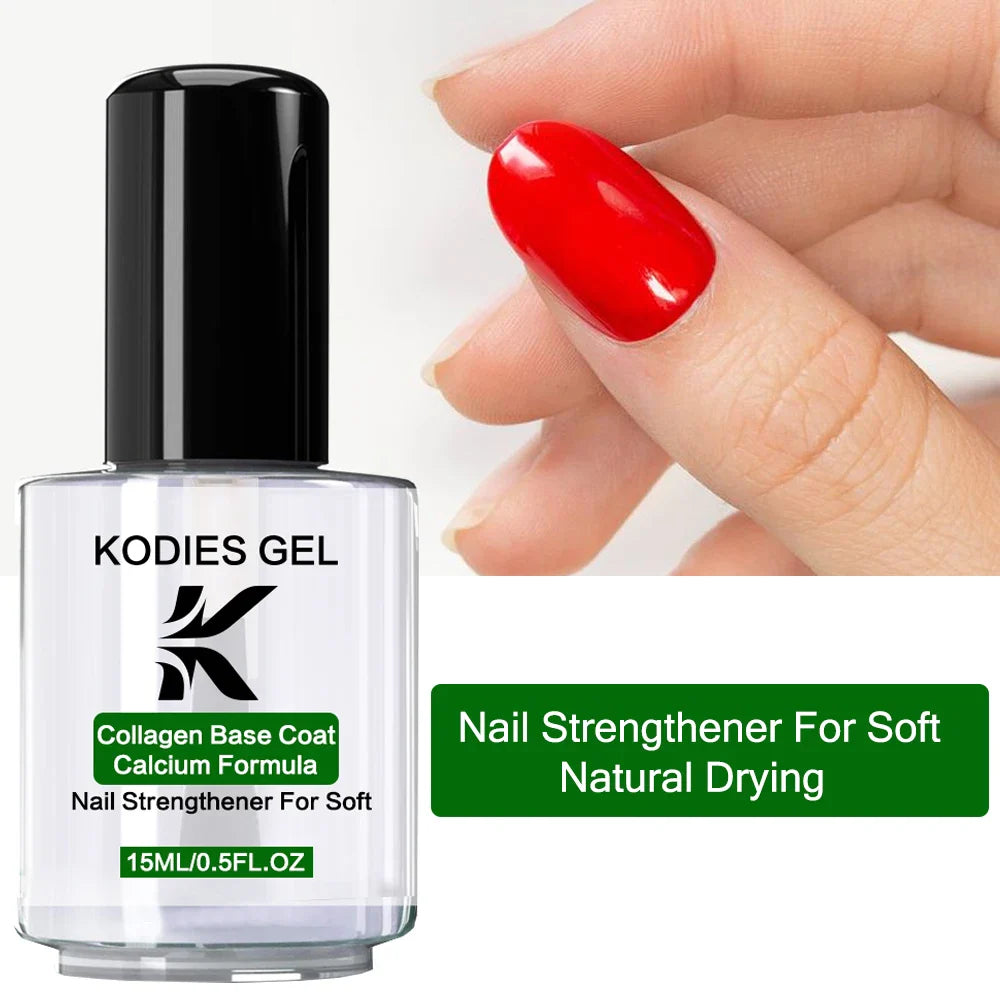 KODIES GEL Collagen Base Coat Calcium Formula Nail Strengthener 15ML Fast Dry Base Oil Nail Hardener for Repair Manicure Care