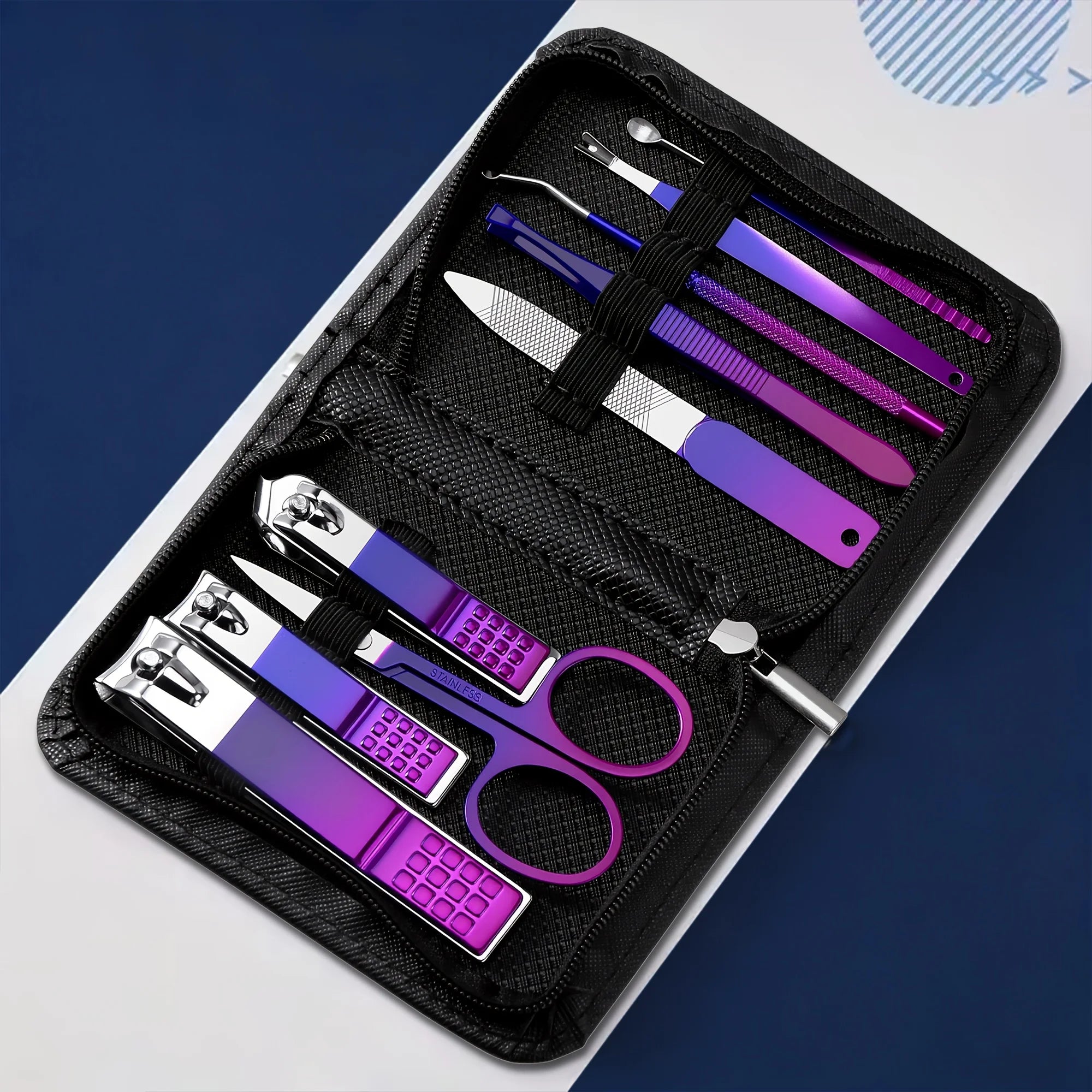 9 Pcs Set Luxury Stainless Steel Manicure and Pedicure Set Professional Nail Clipper Set with Portable Case Modern Style