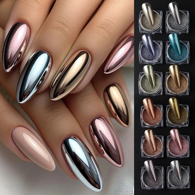 6/12pcs Gold Silver Rose Chrome Nail Powder Luxury Metallic Mirror Glitter Rubbing Pigment Dust Y2K Gorgeous Nail Art Decoration