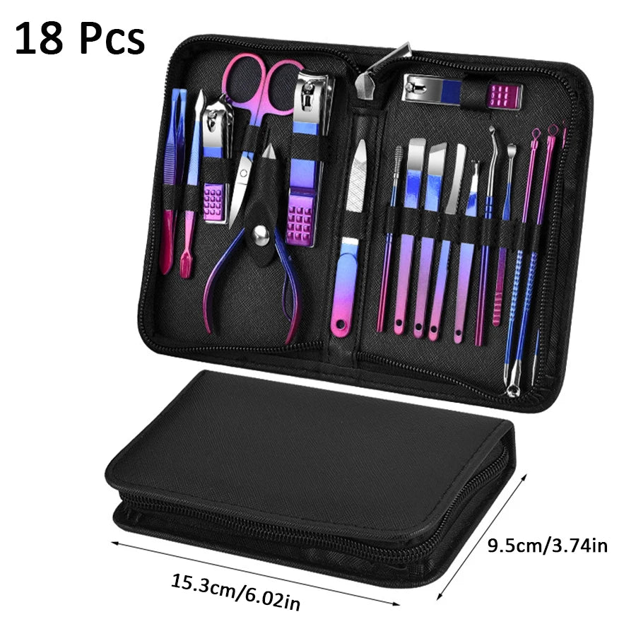 9-30pcs Set Professional Stainless Steel Manicure & Pedicure Kit Precision Nail Care with Travel Case with Nail Clipper Scissor