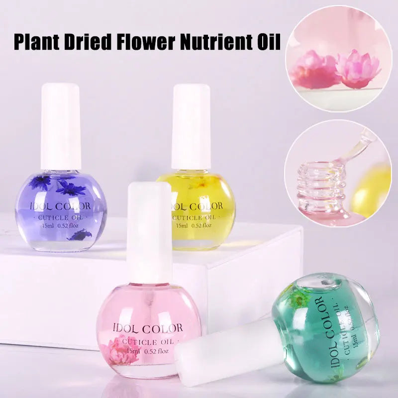 15ML Dried Flower Cuticle Nutrient Oil Nourish Repair Damaged Nails Nail Care Oil Treatment Moisturizes Strengthen Bright Nails