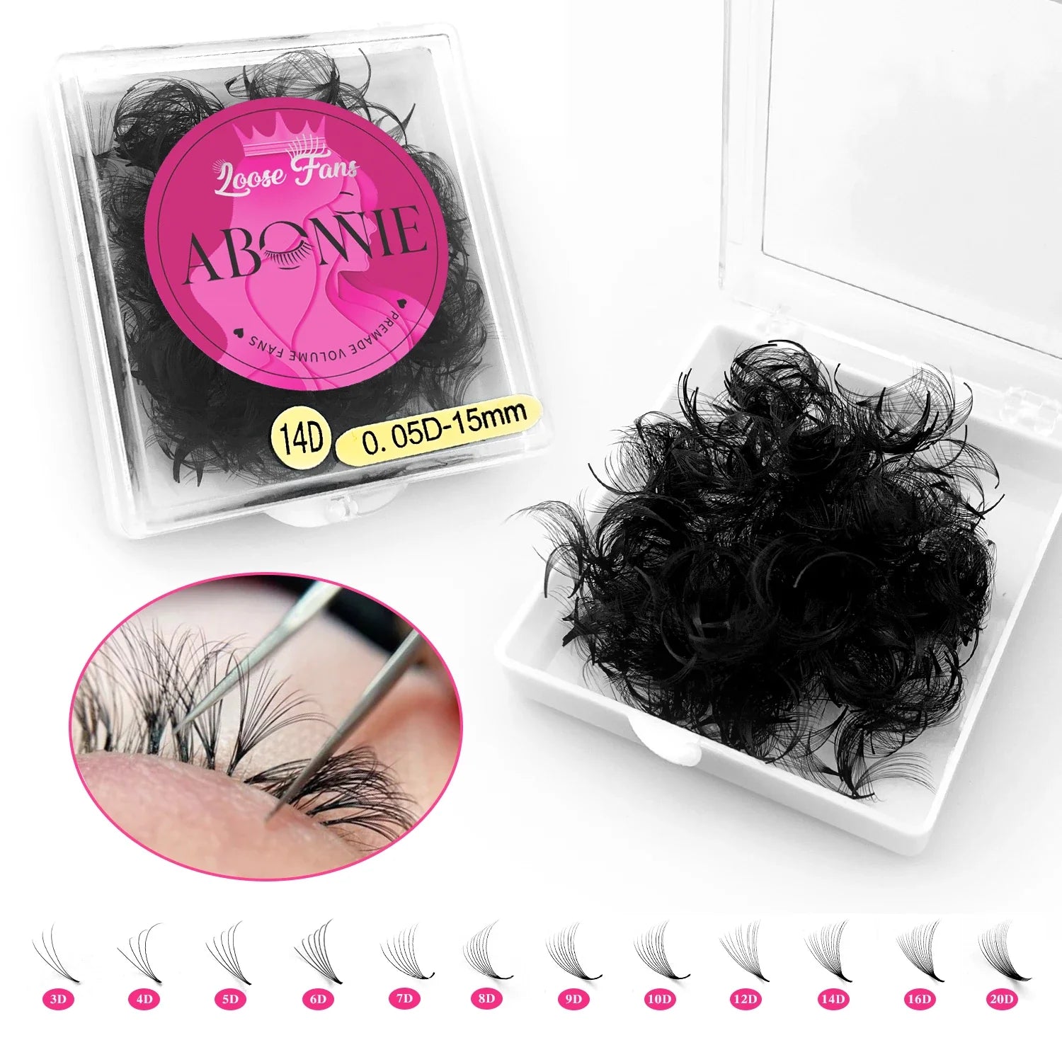 ABONNIE Loose 8D-20D Pointy Base Short Stem Premade Russian Volume Fans Faux Mink Premade Eyelash Extensions Makeup Cilios