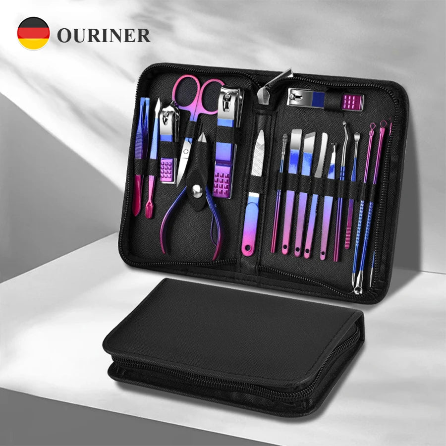 9-30pcs Set Professional Stainless Steel Manicure & Pedicure Kit Precision Nail Care with Travel Case with Nail Clipper Scissor