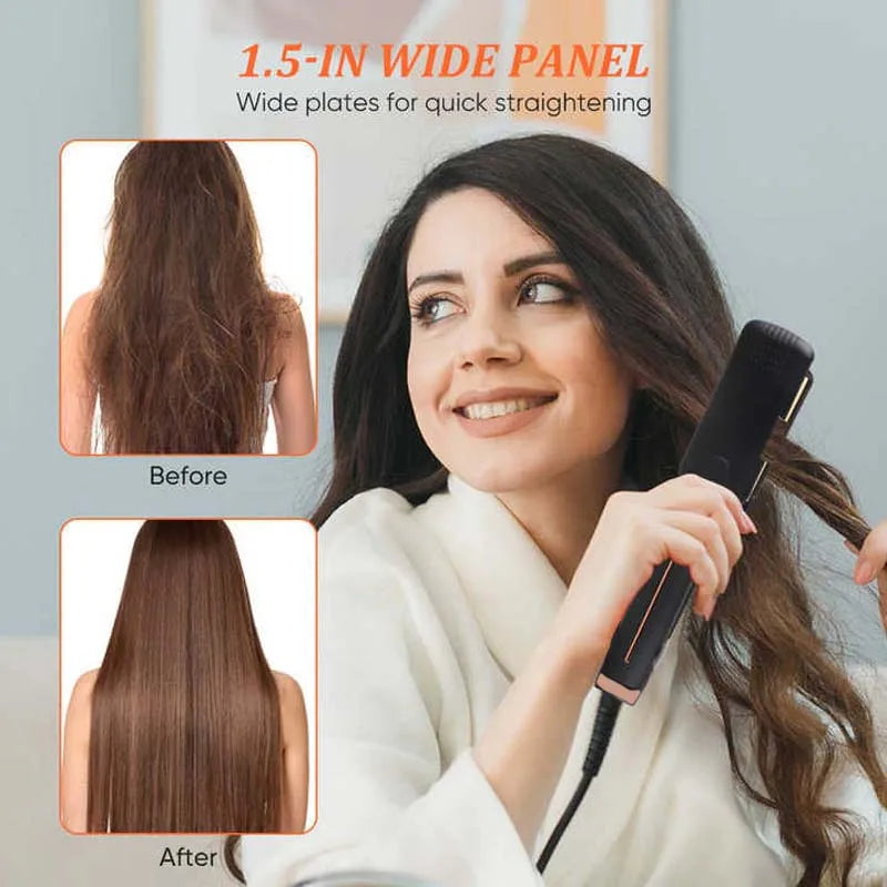 Hair Straightener Professional Ceramic Flat Iron Negative Ion Wide Plate Temperature Adjustable Straightening Iron