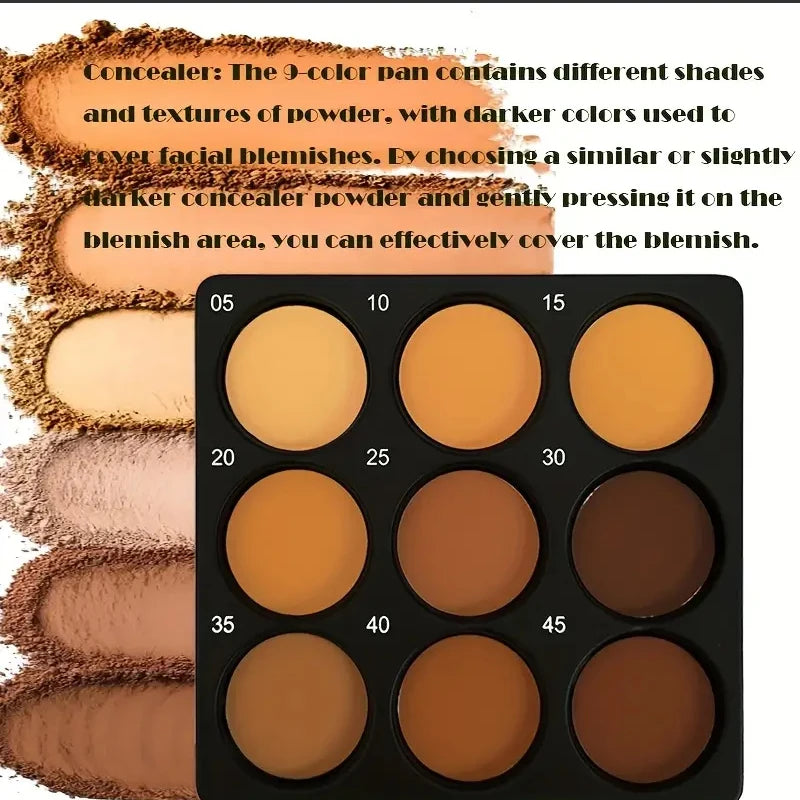 9-Color Waterproof Contour Concealer Matte Palette Medium to Deep Shades 3D Sculpting Oil Control Long Lasting Wear Makeup