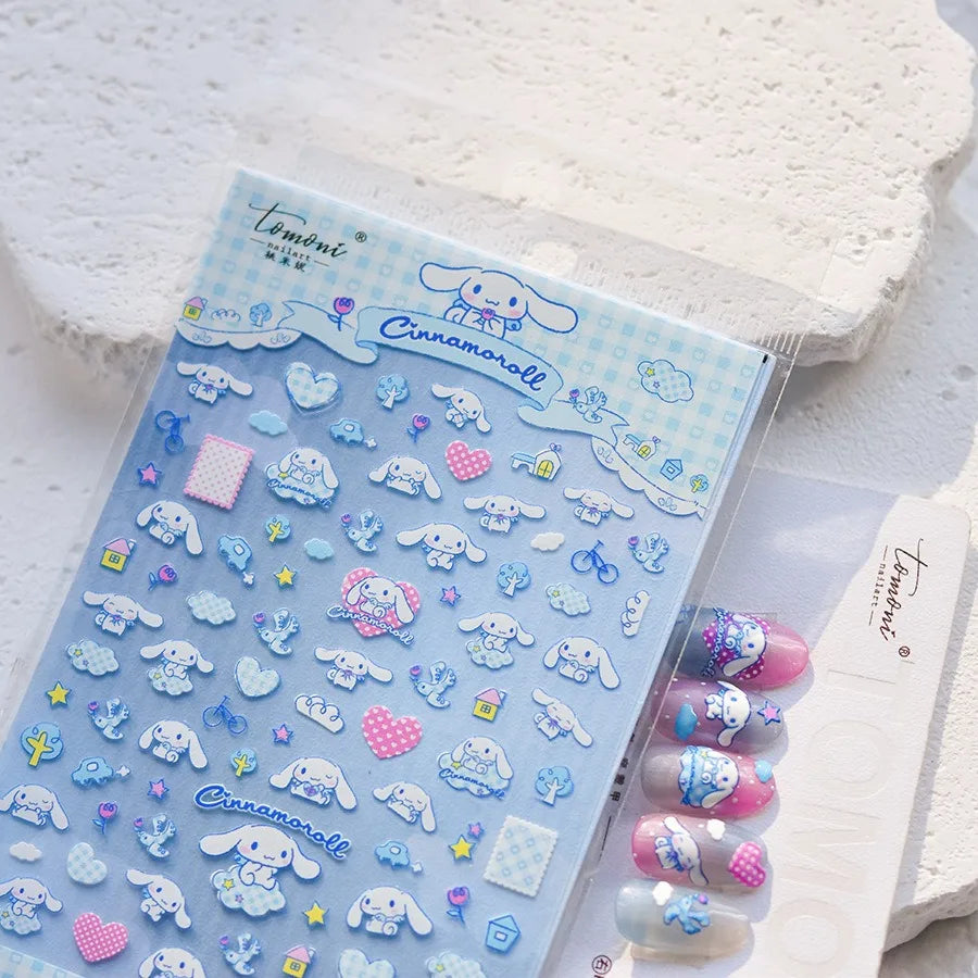 1PCS New Color Laser Hello Kitty Cartoon 5D Nail Stickers Sanrio Cinnamoroll Pochacco Nail Art Supplies DIY Nail Art Stickers