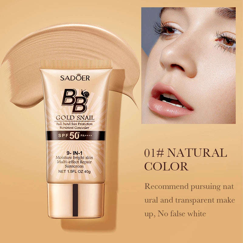 SADOER Gold Snail Sunscreen BB Cream Foundation Concealer Moisturizing Isolation Cream SPF50+PA+++ 40g