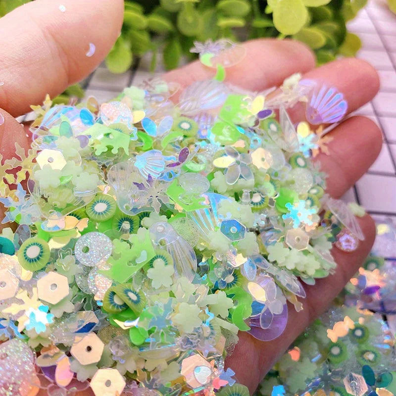 10g Luminous Soft Clay Sequins Polymer Clay Sequins Glitter Slices for DIY Nail Art Mobile Mixed Patches Slime Jewelry Decor