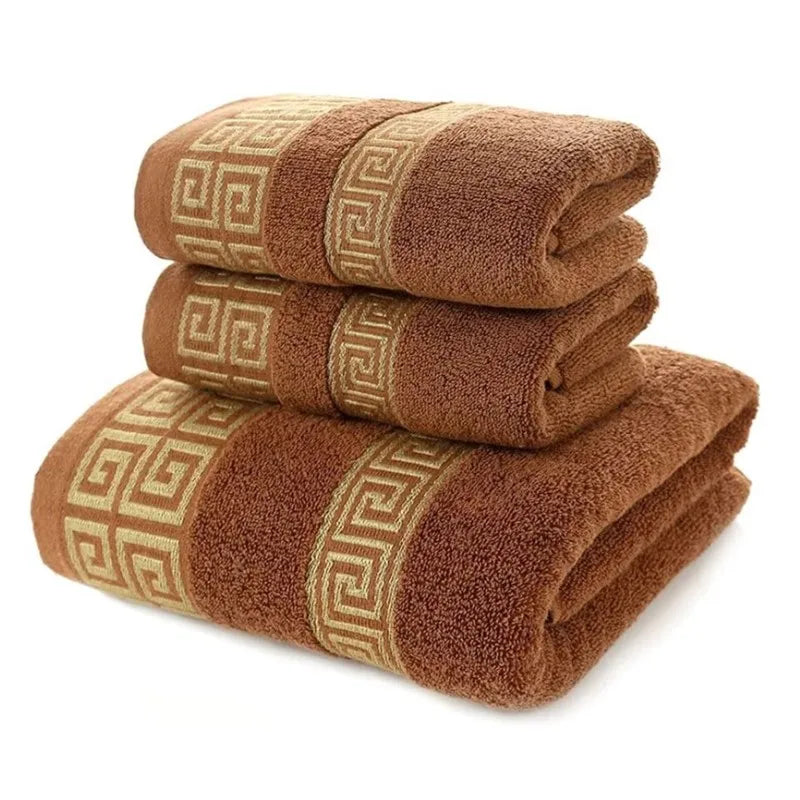 Set of 3 Cotton Bathroom Towels Sets 2pcs Hand Face Towel 35x75cm and 1pcs Big Bath Towels 70X140cm Washcloths Gift Towels