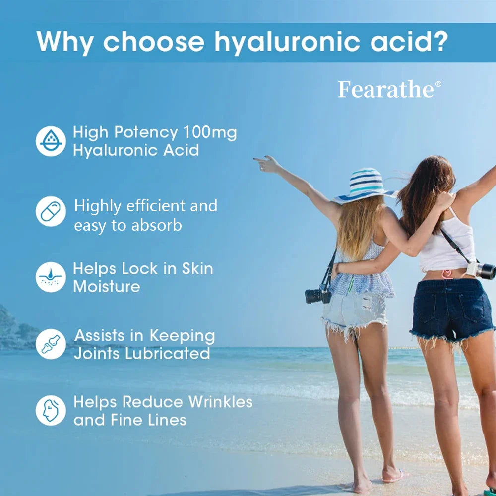Hyaluronic Acid Supplements - Helps Promote Skin Hydration for Beautiful, Radiant Skin, Combats Collagen Loss, Supports Joints