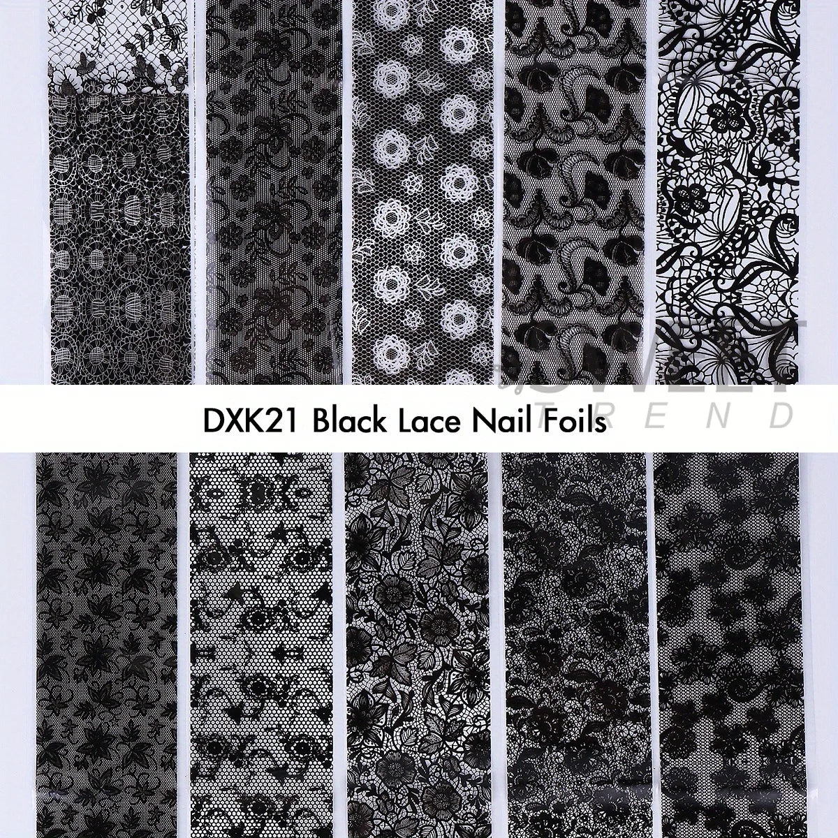 10/20pcs Elegant Black White Lace Flowers Nail Transfer Foils Fantasy Retro Floral Starry Sky Paper Sticker Manicure Accessories