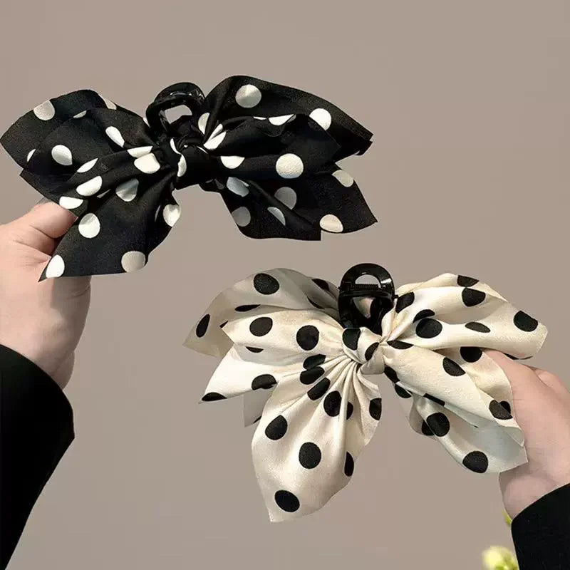 French Elegant Hair Claw Crabs For Women Polka Dot Fashion Bow Hair Clip Retro Head Shark Clip Luxury Hair Accessories