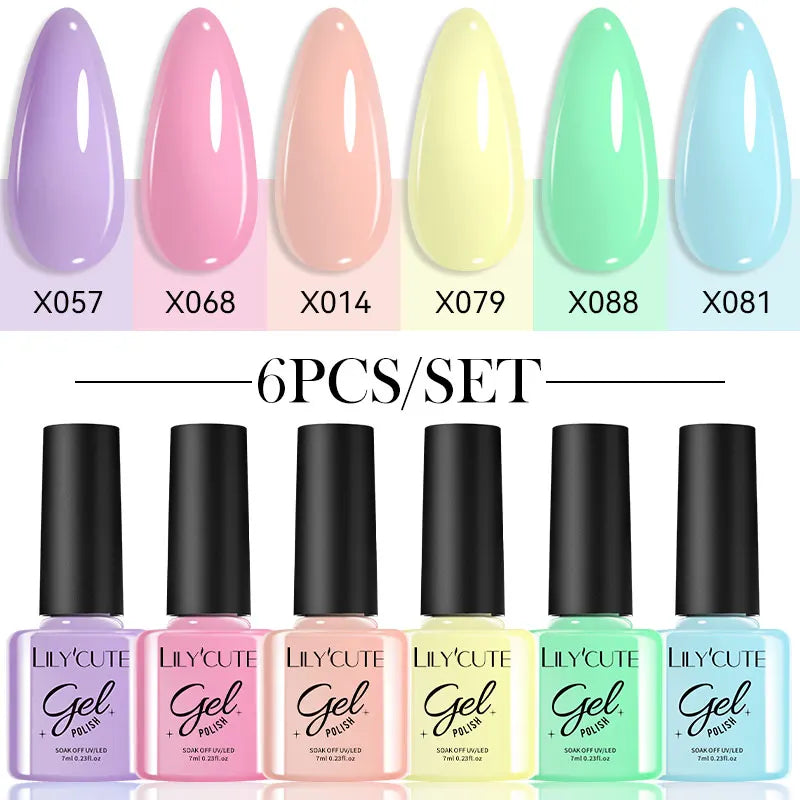 LILYCUTE 6PCs/Set Gel Nail Polish Set Kit Glitter Nail Gel Sequin Vernis Semi Permanent For Manicure Varnish UV LED Nail Art Gel