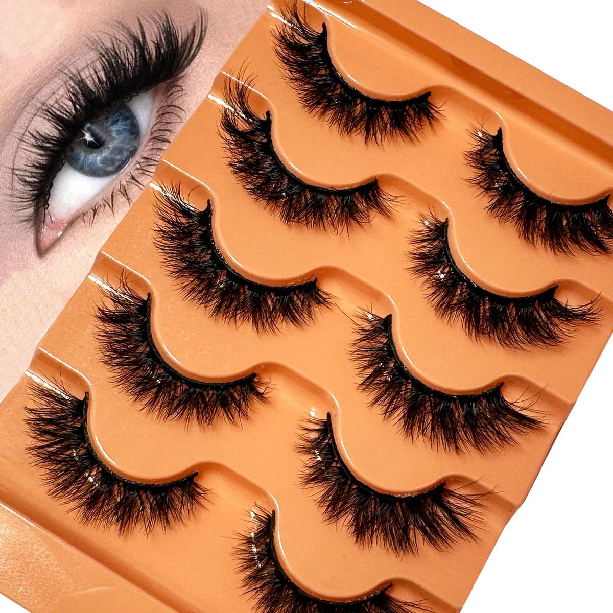 New Cat Eye Lashes 5D Fluffy Faux Mink Lashes 8D Volume Wispy Long Lashes Fake Eyelash Russian Strips 5 Pairs Pack Makeup