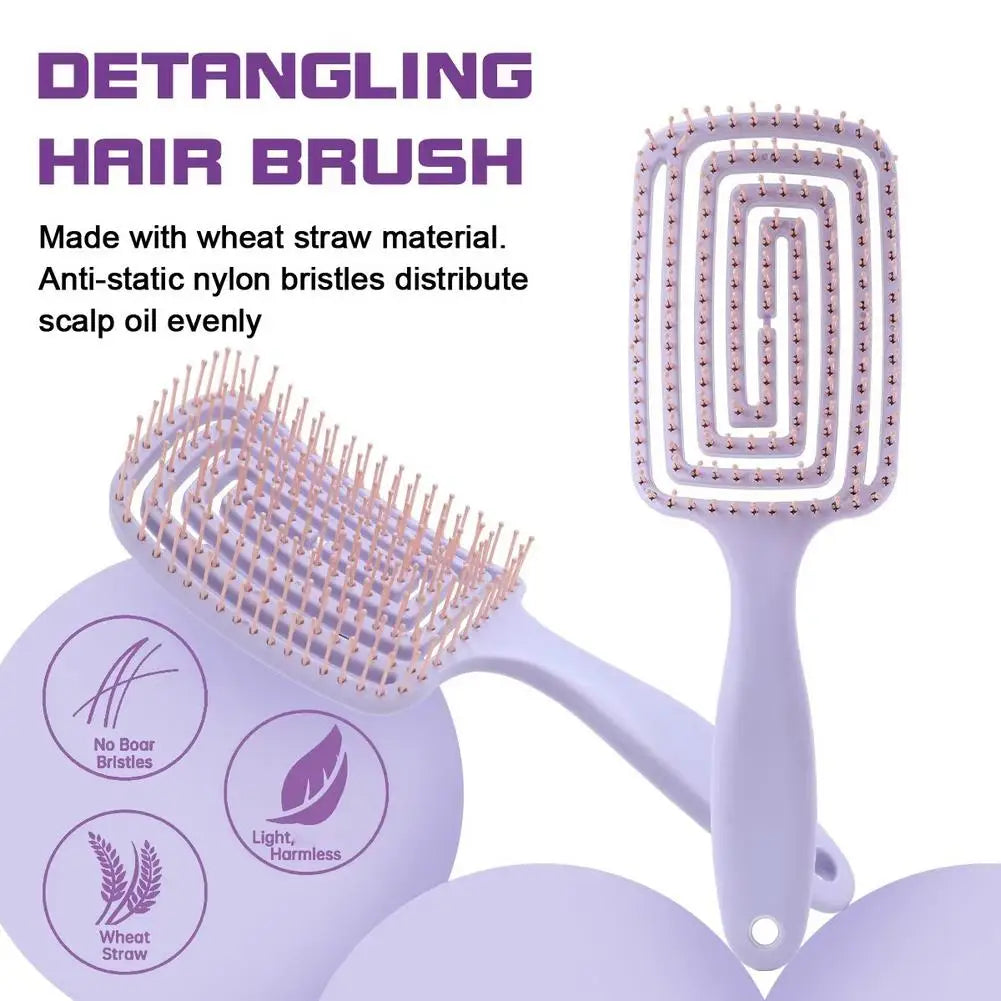 Hollow-Out Curved Detangling Brush – Volumizing Styling Brush with Rounded Tips, Scalp Massage & Blow-Dry Design for High Crown