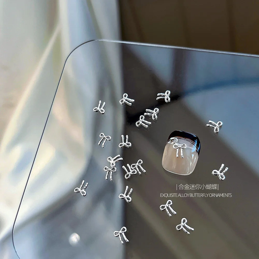 10Pcs Mini Hollow Butterfly Knotbow Nail Art Charms 3D Metal Silver/Gold Alloy Nail Art Decoration DIY Nail Accessories