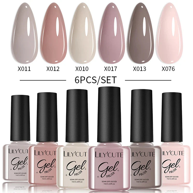 LILYCUTE 6PCs/Set Gel Nail Polish Set Kit Glitter Nail Gel Sequin Vernis Semi Permanent For Manicure Varnish UV LED Nail Art Gel