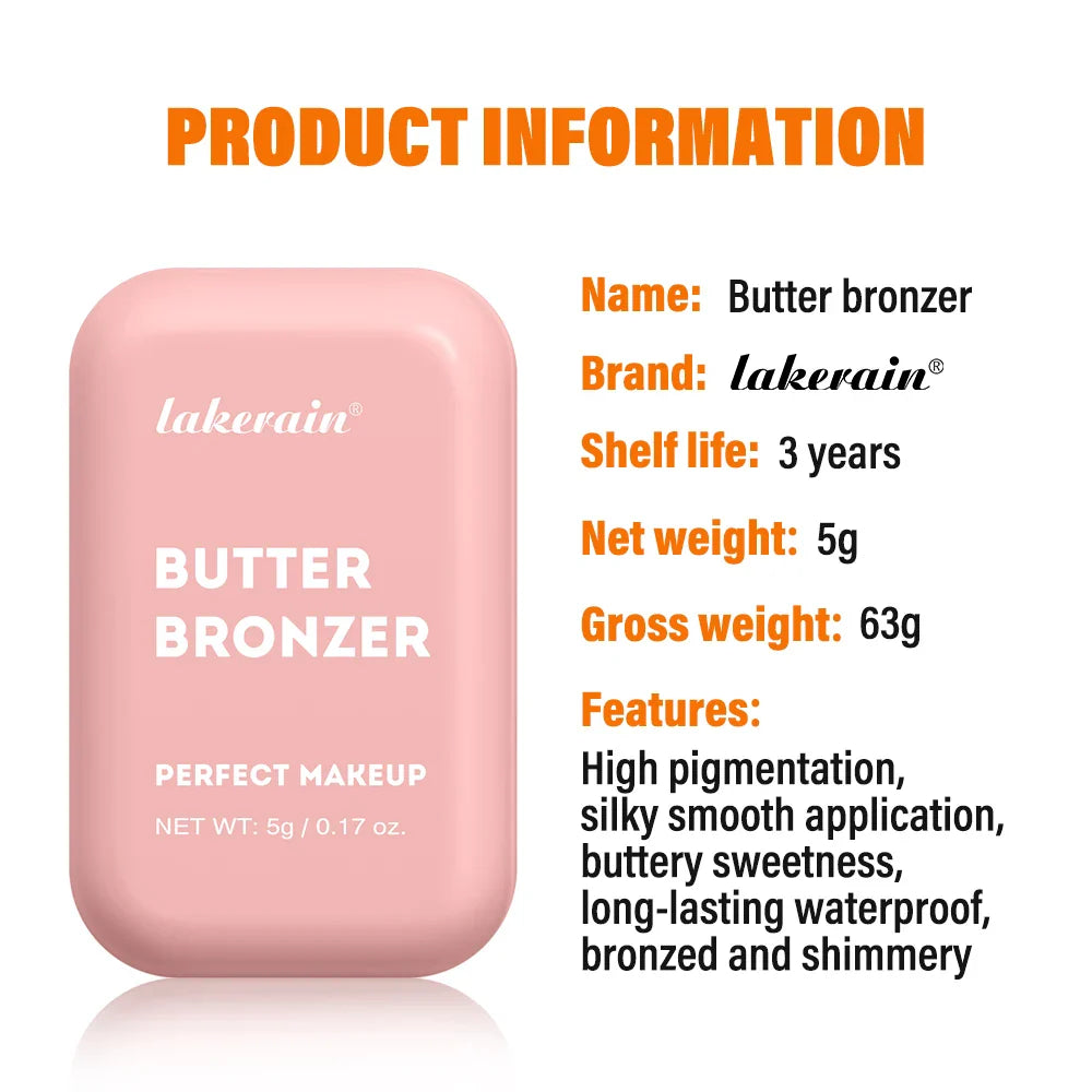 Lakerain Butter Bronzer Cream Women Waterproof Genteel Girl Nude Makeup Silky Shimmer Monochrome Blush Korean Face Cosmetics
