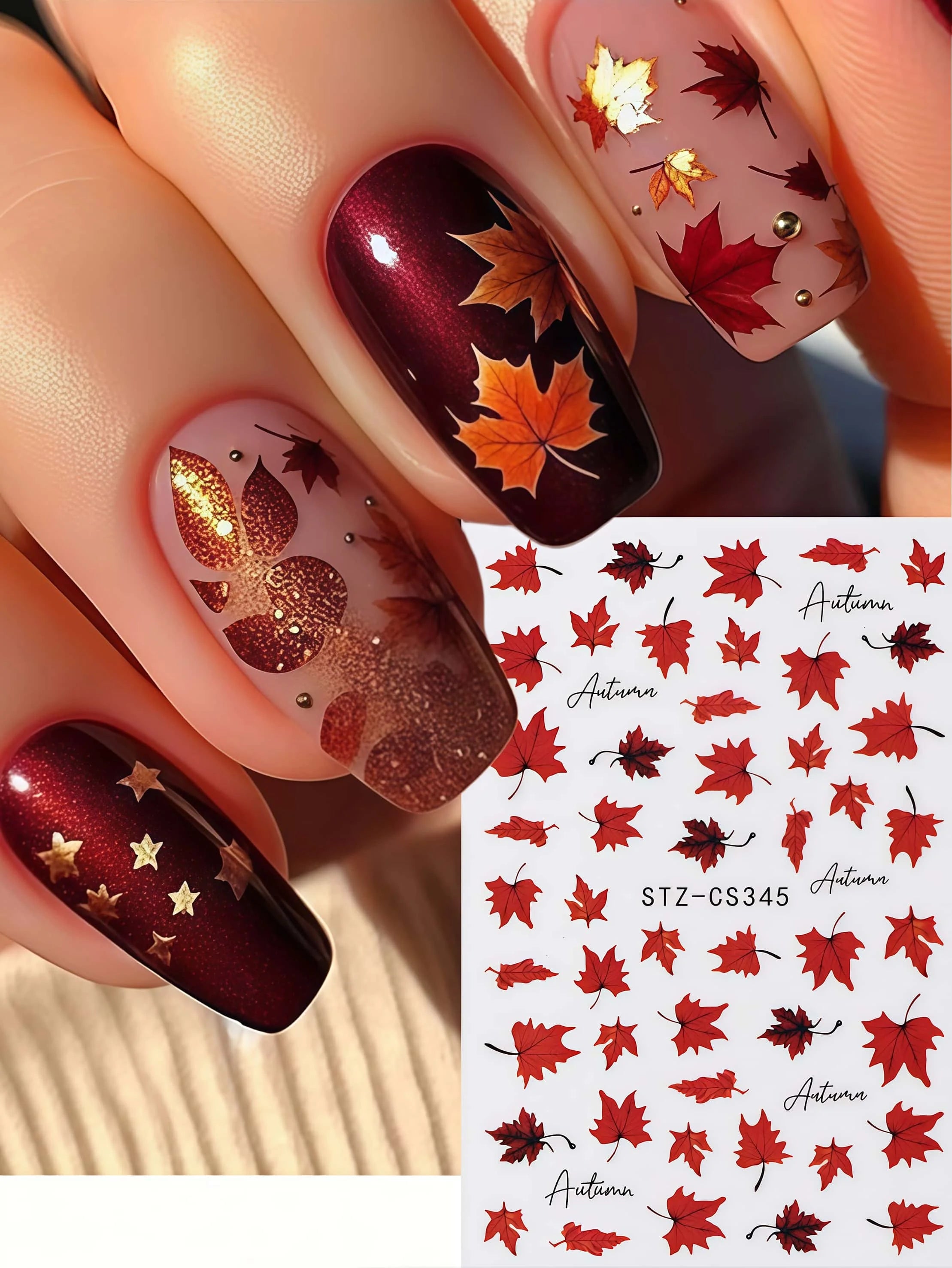 1pcs autumn maple leaf nail art sticker autumn orange yellow autumn leaf nail sticker design slide, used for year-round nail art