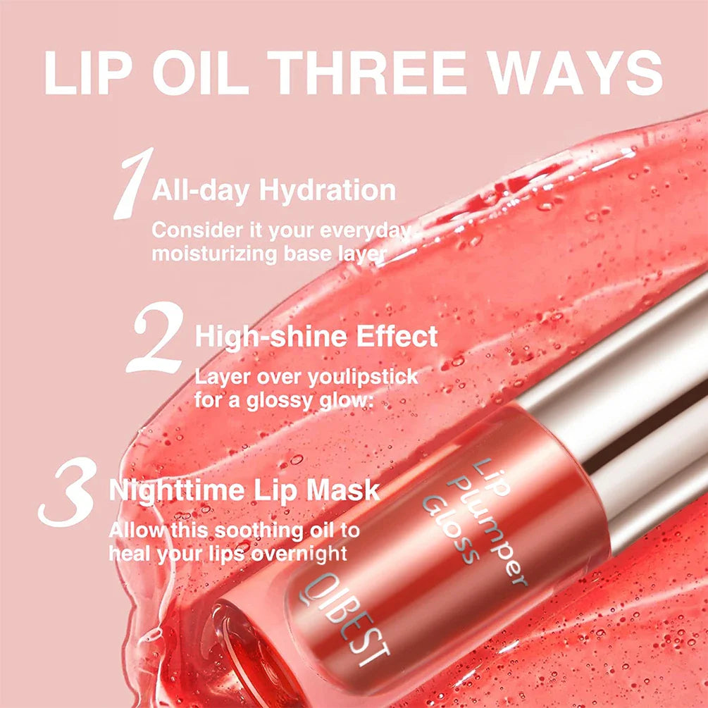 QIBEST Crystal Jelly Moisturizing Lip Oil Plumping Lip Gloss Makeup Sexy Plump Lip Glow Oil Tinted Lip Plumper Lip Care 6 Colors