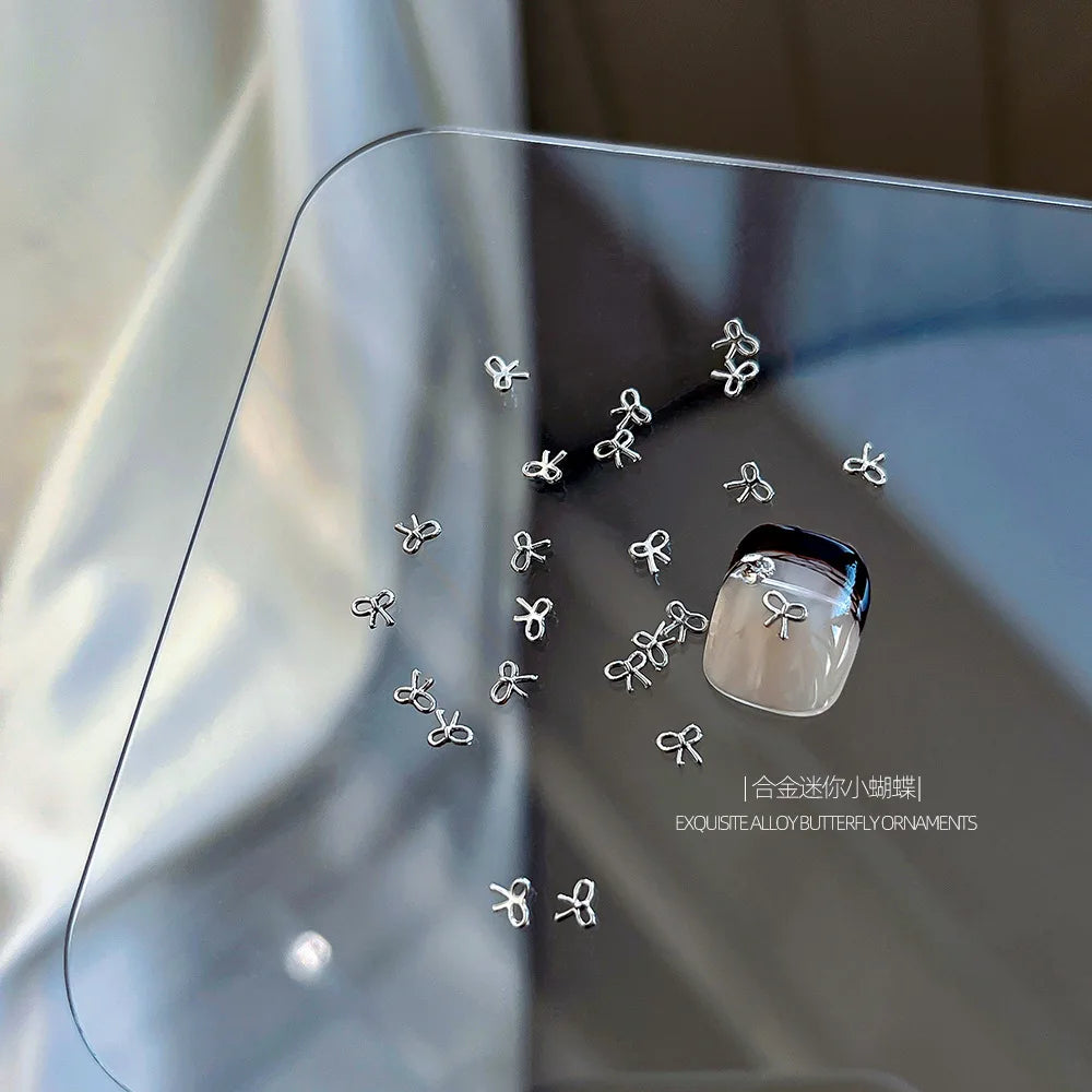 10Pcs Mini Hollow Butterfly Knotbow Nail Art Charms 3D Metal Silver/Gold Alloy Nail Art Decoration DIY Nail Accessories