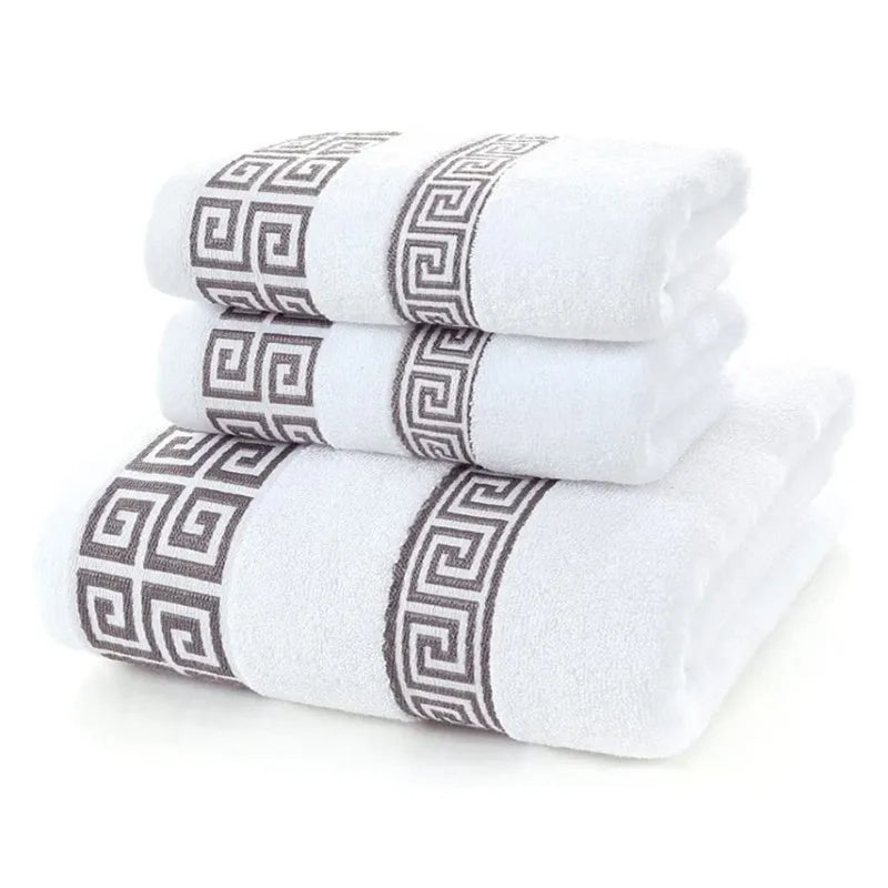 Set of 3 Cotton Bathroom Towels Sets 2pcs Hand Face Towel 35x75cm and 1pcs Big Bath Towels 70X140cm Washcloths Gift Towels