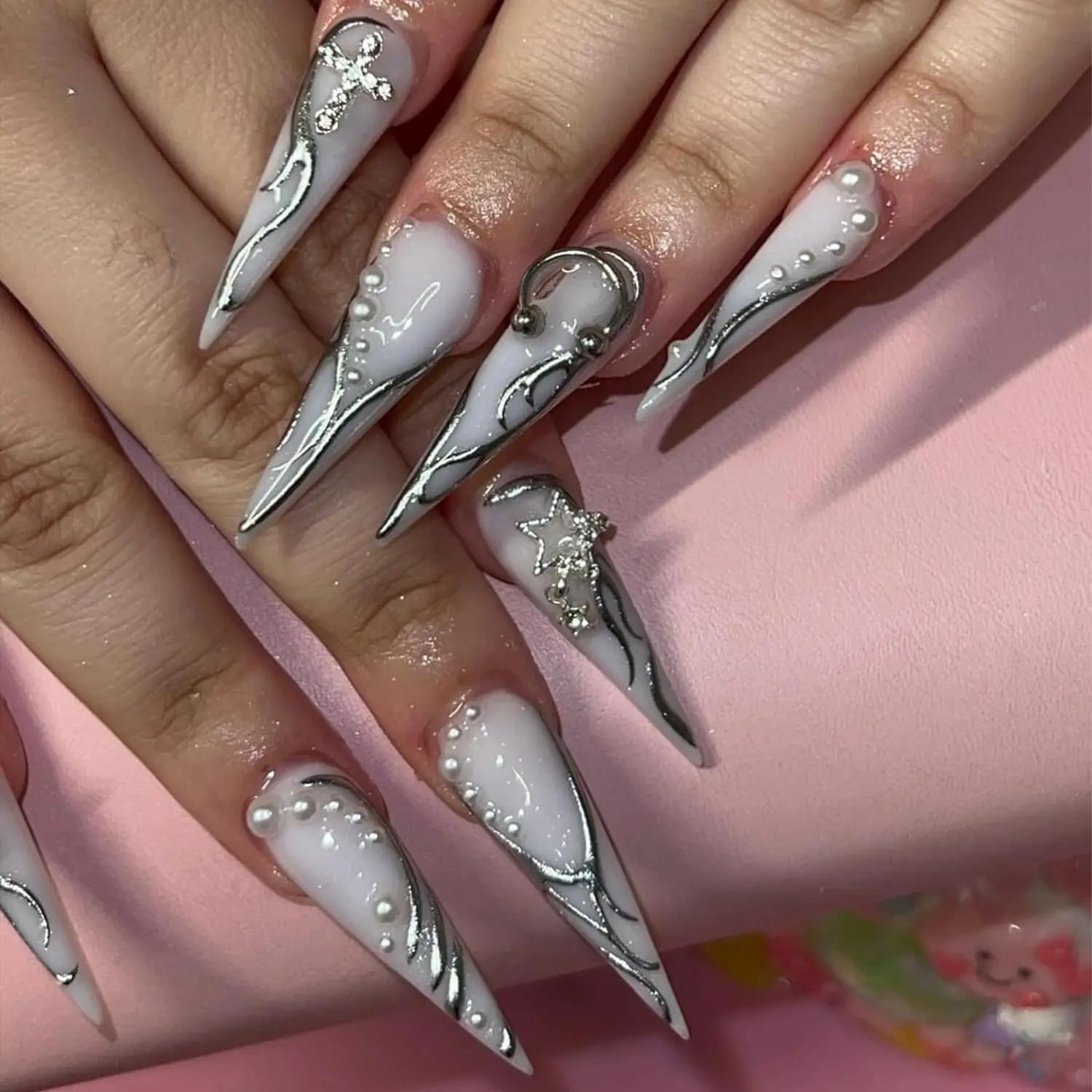 110pc Star Nail Charms, Silver Star Planet Cross Alloy Nail Art Decoration