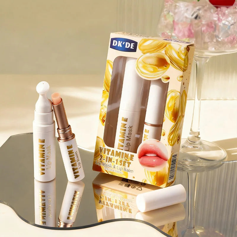 Dk'De Lip Balm+Lip Mask 2in1 Set | Moisturizing, Soothing, and Long-Lasting Hydration | 3 Colors Available for Selection | Night Repair Lip Wrinkle Reduction | Daytime Lip Care to Prevent Chapped Lips
