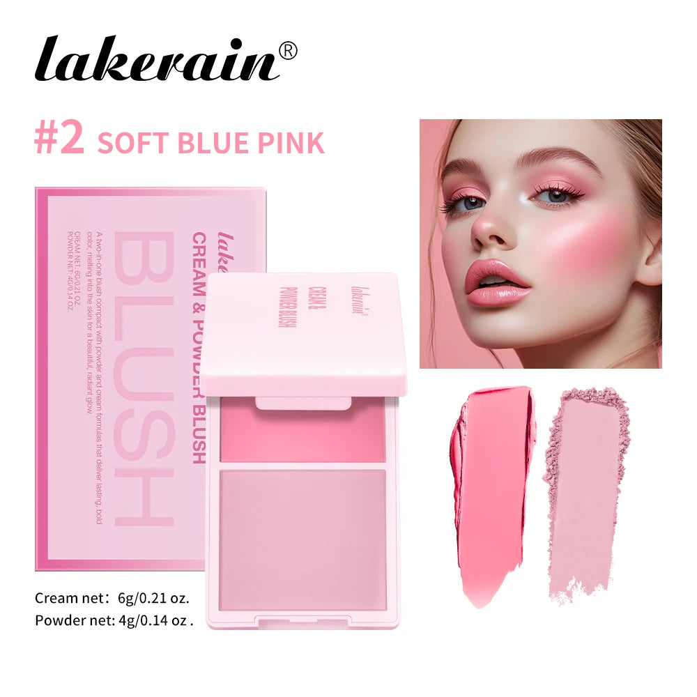 Lakerain 2in1 Cream & Powder Blush Palette Natural Long-lasting High Pigment Blush Makeup Pan Clear Vitality Girl Blush Palette