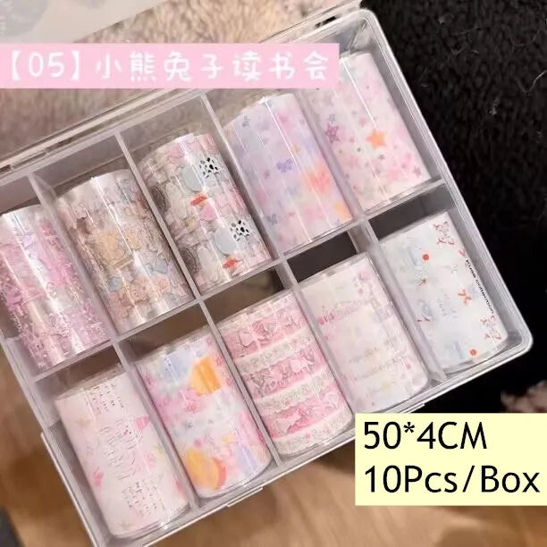 10Rolls Plaid Thousand-Bird Bow Stars Nail Foils Transfer Paper Nail Art Stickers Manicure Set Decal Nails Decoration