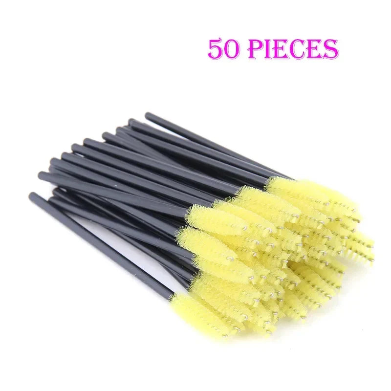 50pcs Disposable Eyelash Brushes Crystal Eye lash Mascara Wands Glitter Lash Comb Spoolies Micro Makeup Applicators