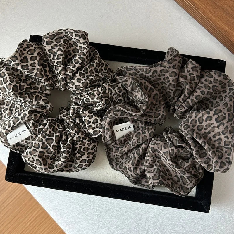 korea fashion Leopard print oversized scrunchie for women elastic big hair tie girls black hair rubber bands Retro hair rope