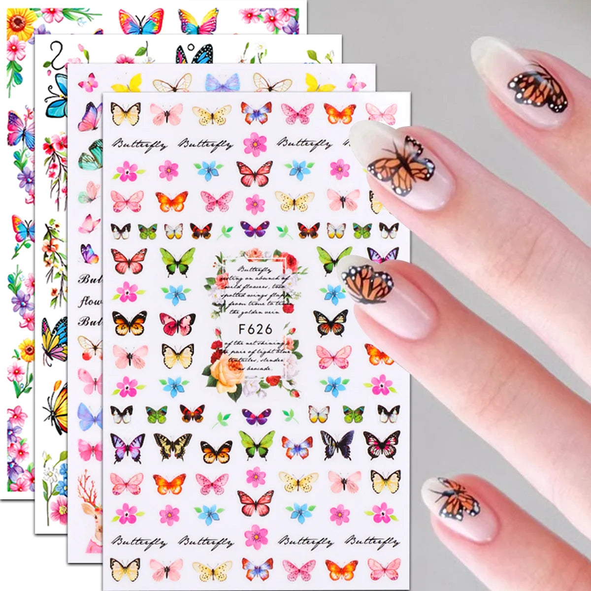 4pcs Spring and Summer Flower Nail Art Stickers - Easy to apply for nail decoration, DIY, gift, wedding party makeup, Y2K