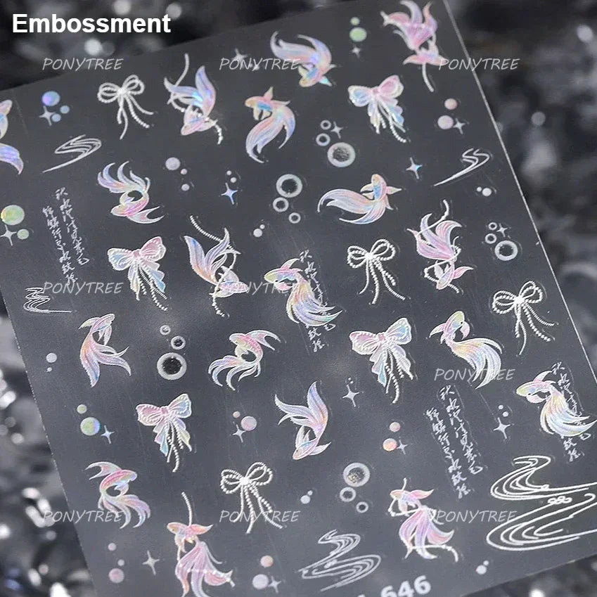 Sea Wave Jellyfish Starfish Conch Shell Dolphin Pearl Summer Beach Goldfish Water Bubble Mermaid Koi INS Nail Art Stickers Decal